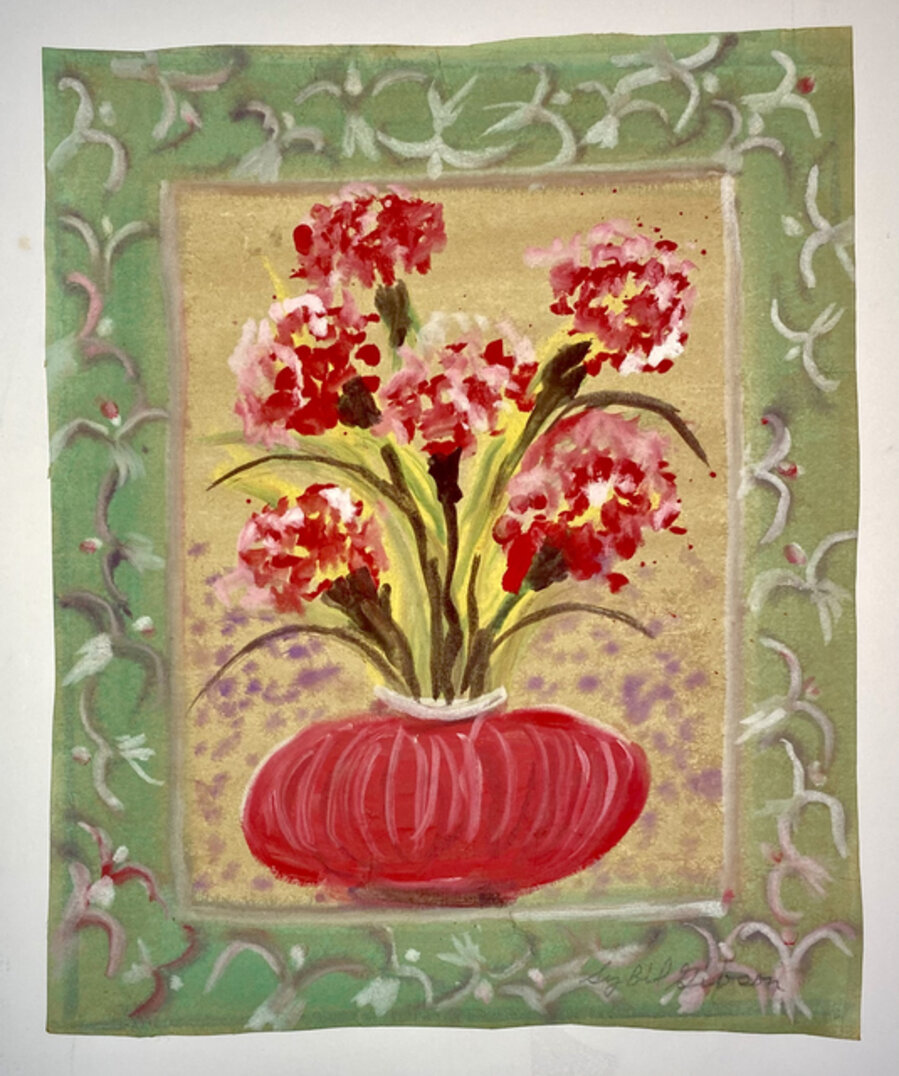 Red Carnations with a Decorated Border