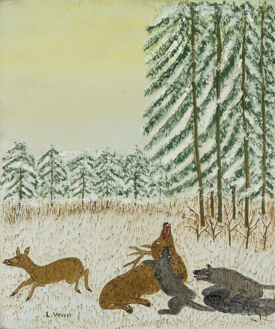 Loups attaquant un cerf