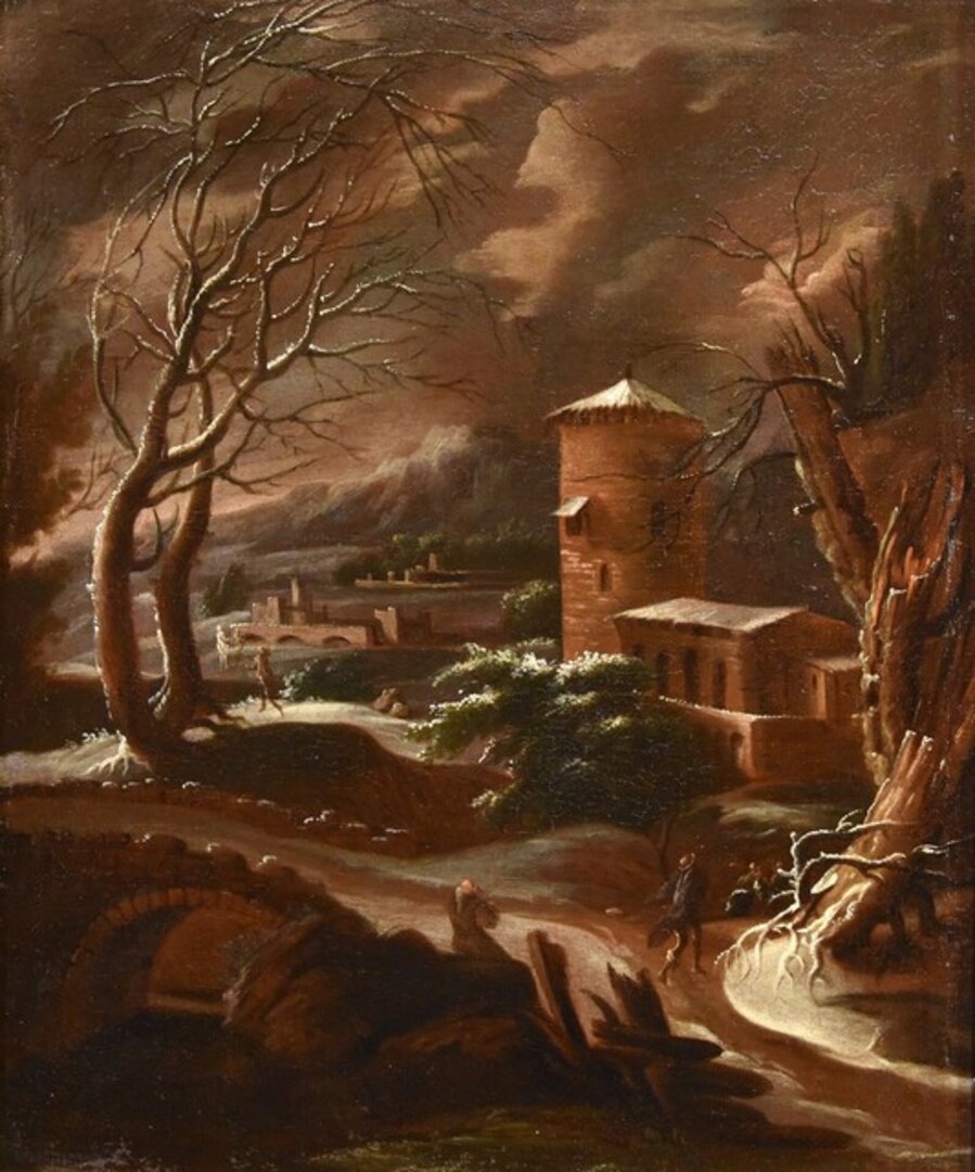 Winter Landscape 18th Century Paint Oil on canvas Old master Roman school