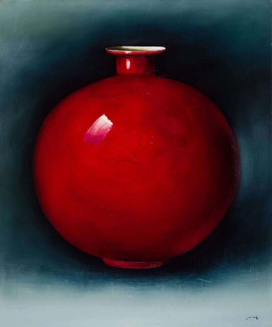 Red round vase