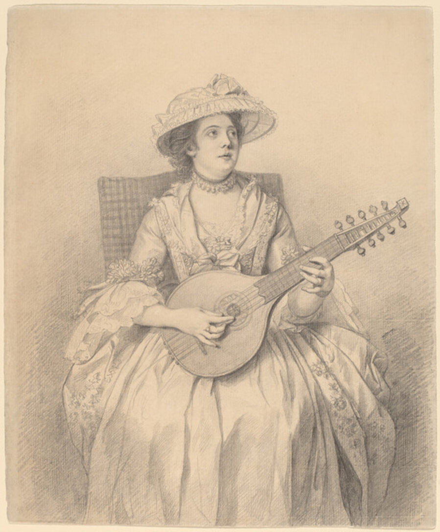 An Elegant Lady Playing a Cittern