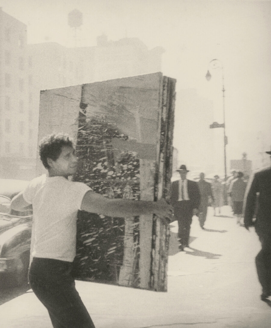 Alfred Leslie Carrying Painting on Fourth Avenue
