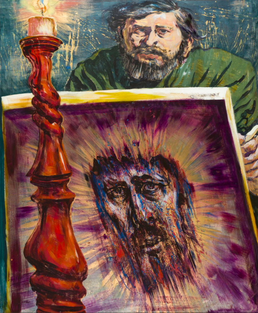 Selbstporträt mit großem Christusbild / Self portrait with a big picture of Christ