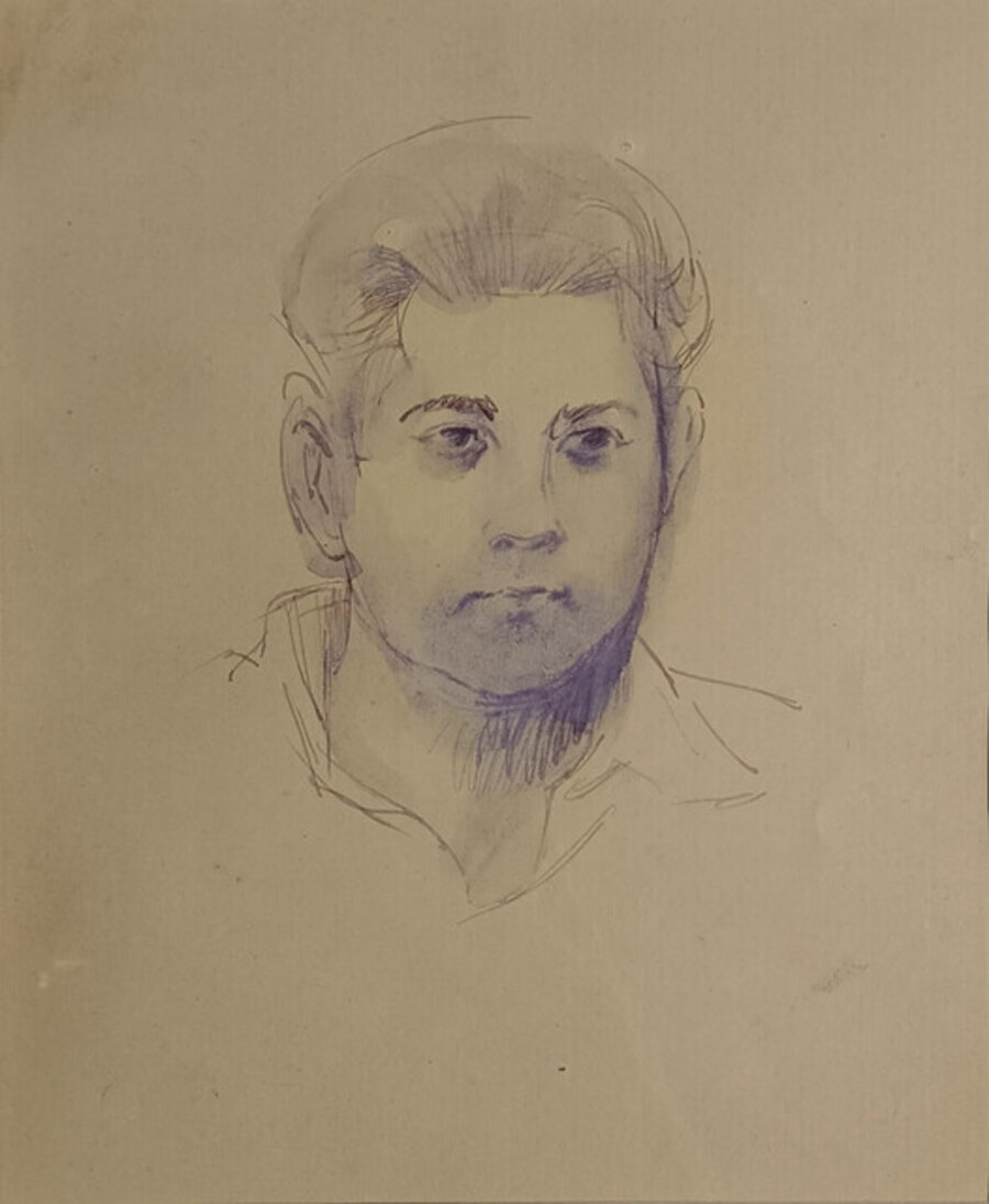 Untitled (Face of a Man), Pen, Ink & Watercolour on Paper
