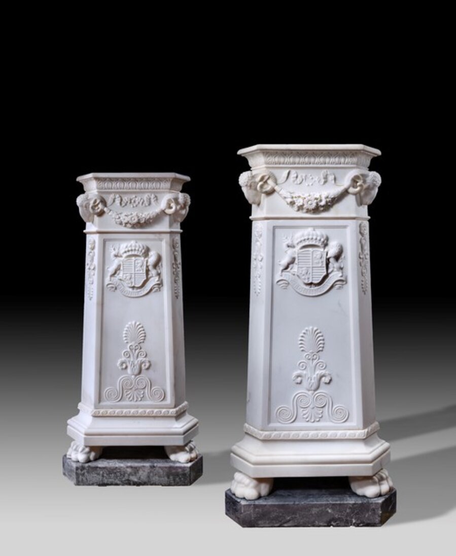 Pair of Neo-classical carved marble pedestals