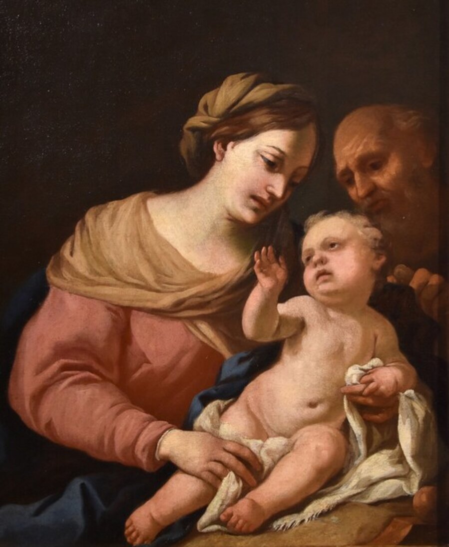 Holy Family Religious 17th Century Paint Oil on canvas Old master Genoese school