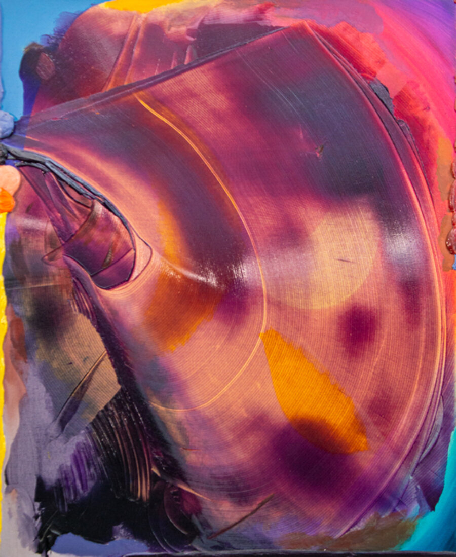 "In Memory of Clement Greenberg" - colourful, impasto abstract acrylic on canvas