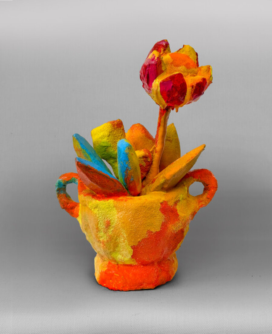 Orange, Yellow and Blue Teacup Arrangement