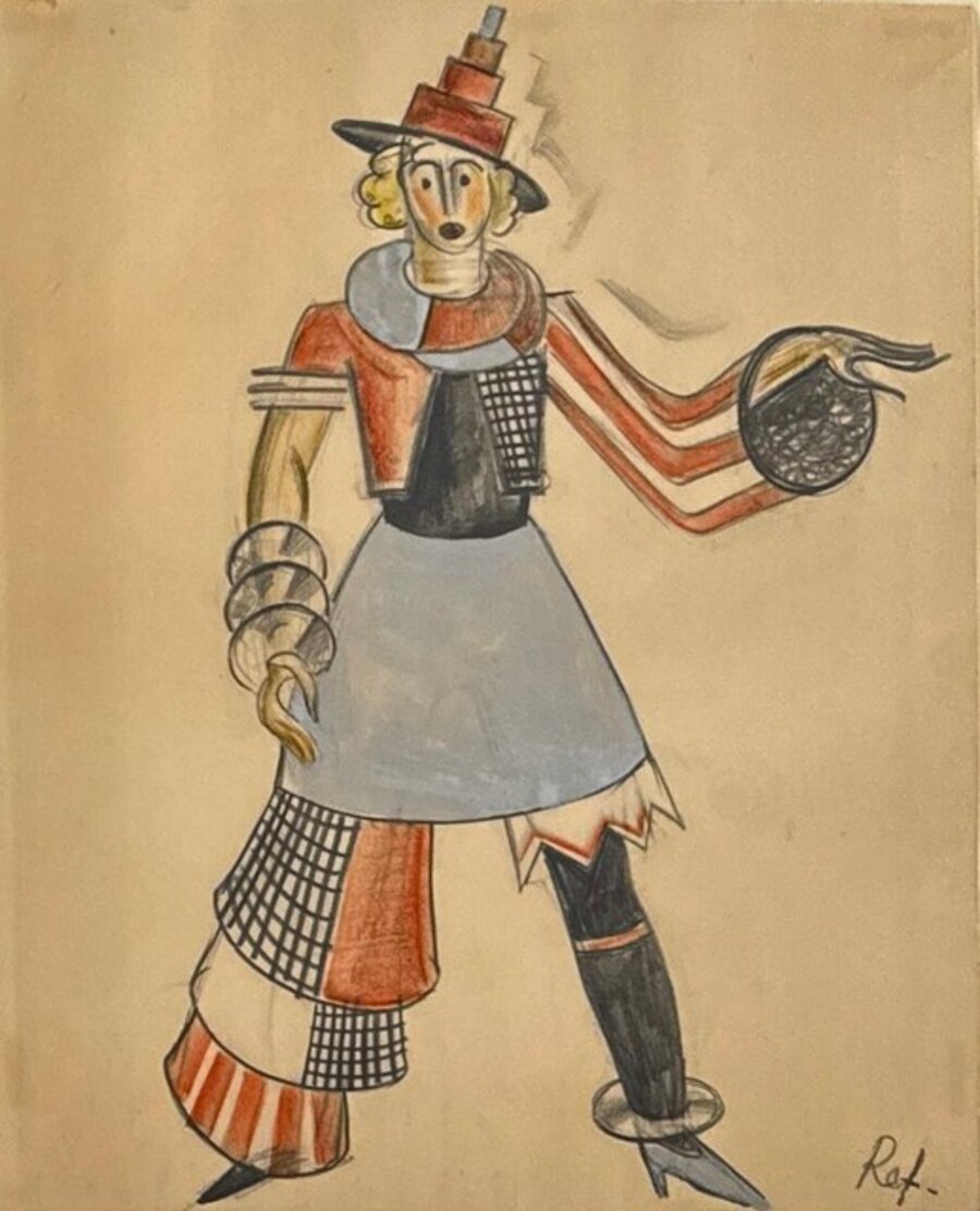 Costume Drawing Mid-Century Modern American Scene Social Realism Russian Theatre