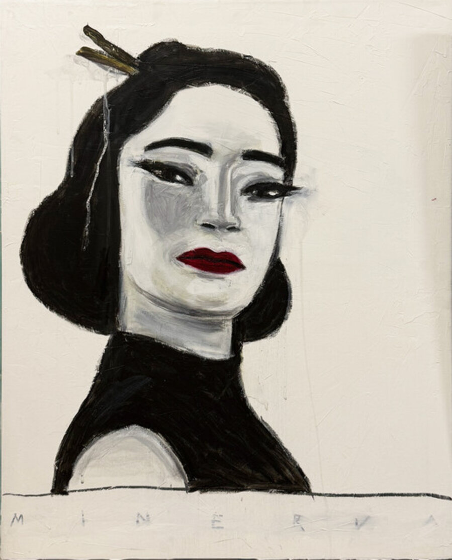 Minerva, oil on wood