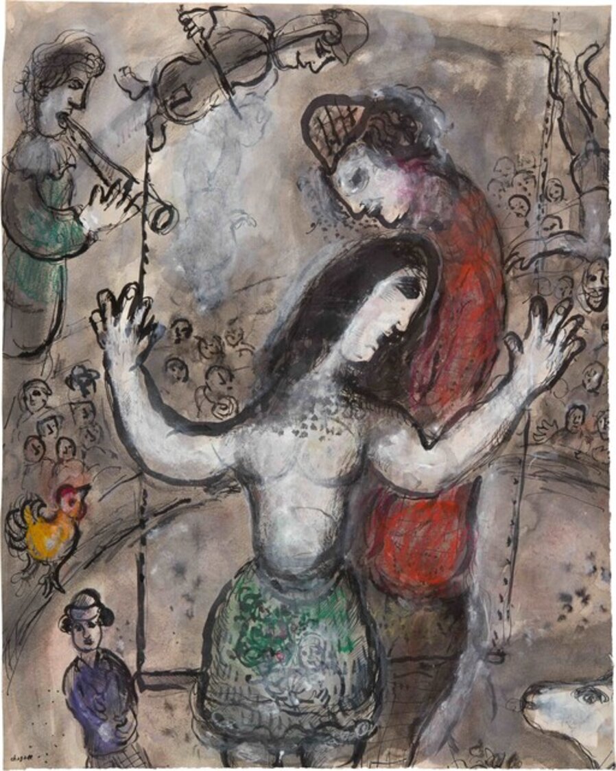 Trapéziste et clown au cirque