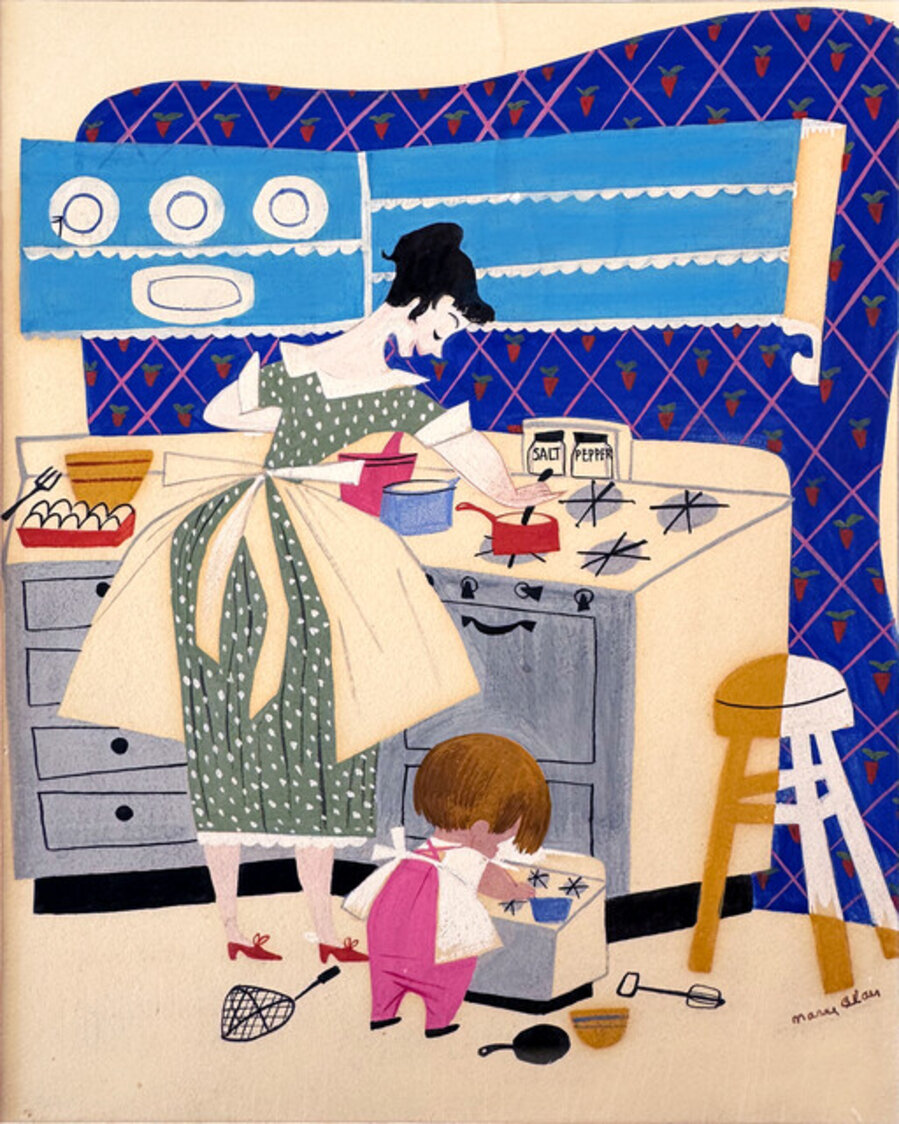 Baby's House Kitchen Interior - Woman Illustrator Mid-Century