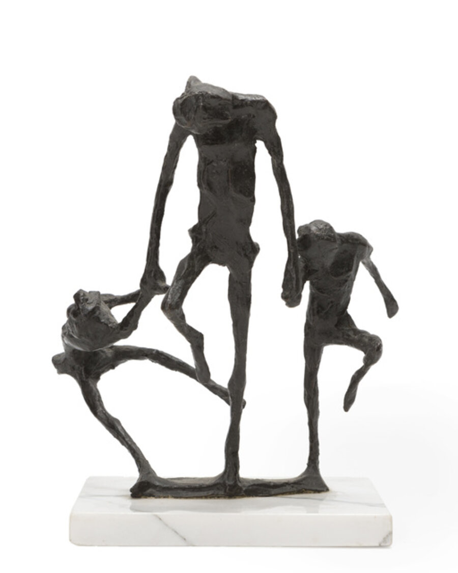 Figure holding hands with two children
