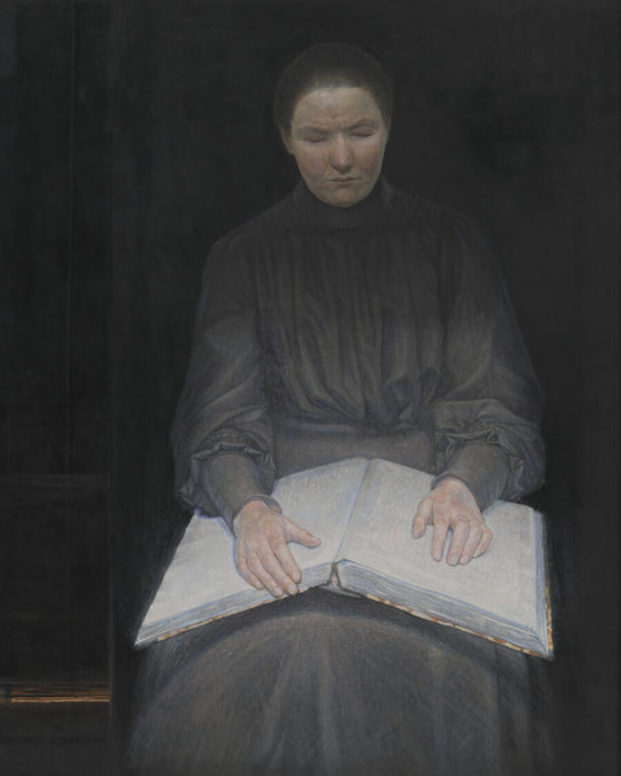 A Blind Girl Reading
