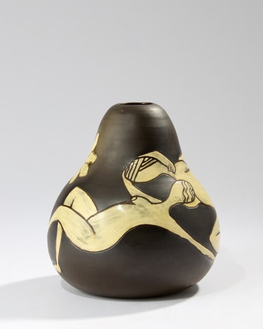 Studio Pottery vase decorated with stylised figures