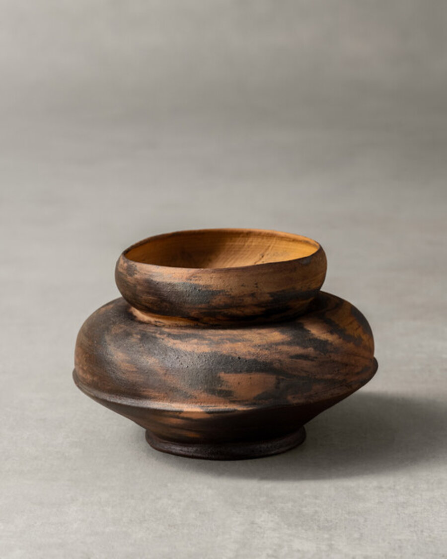 Squat Marbled Bisque Vase