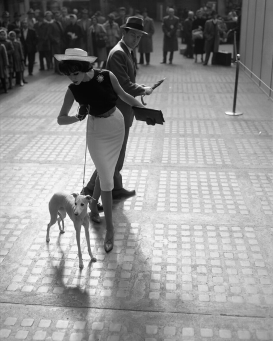 Simone D'Aillencourt with Whippet, Penn Station