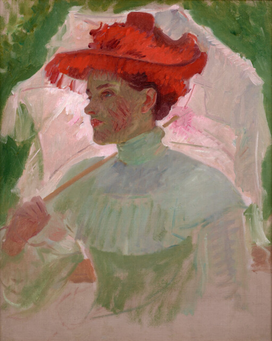 Woman with Red Hat and Parasol