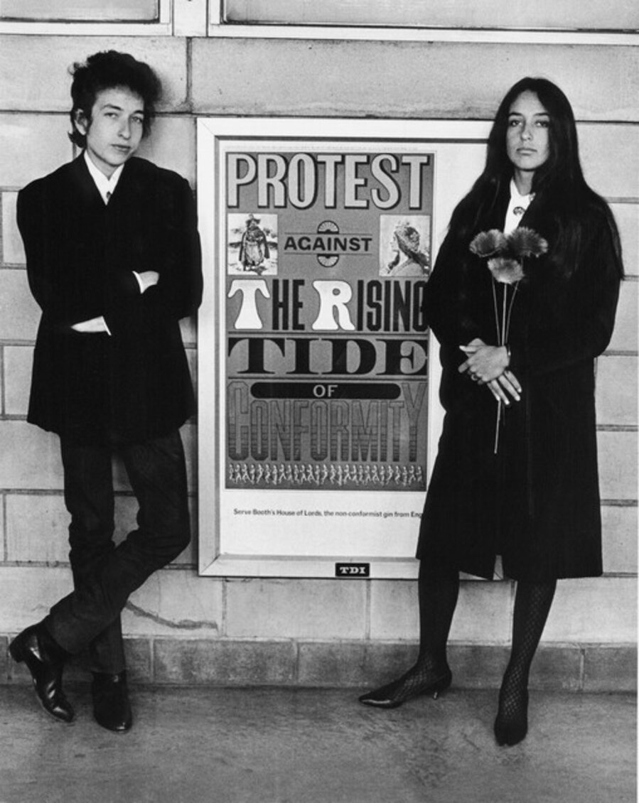 Bob Dylan and Joan Baez with Protest Sign by Daniel Kramer