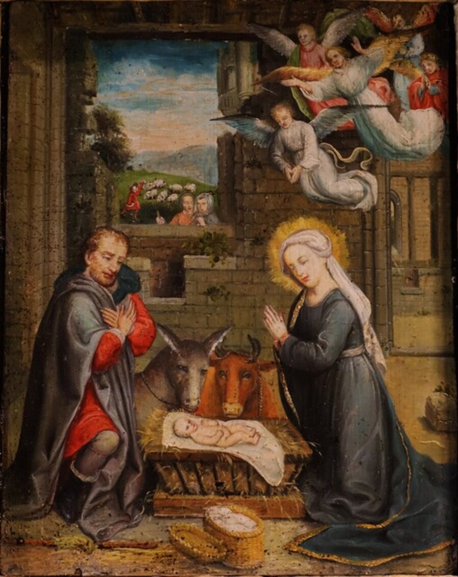 Nativity Jesus David Paint 16/17th Century Oil on canvas Old master Oil on copper Flemish school Religious