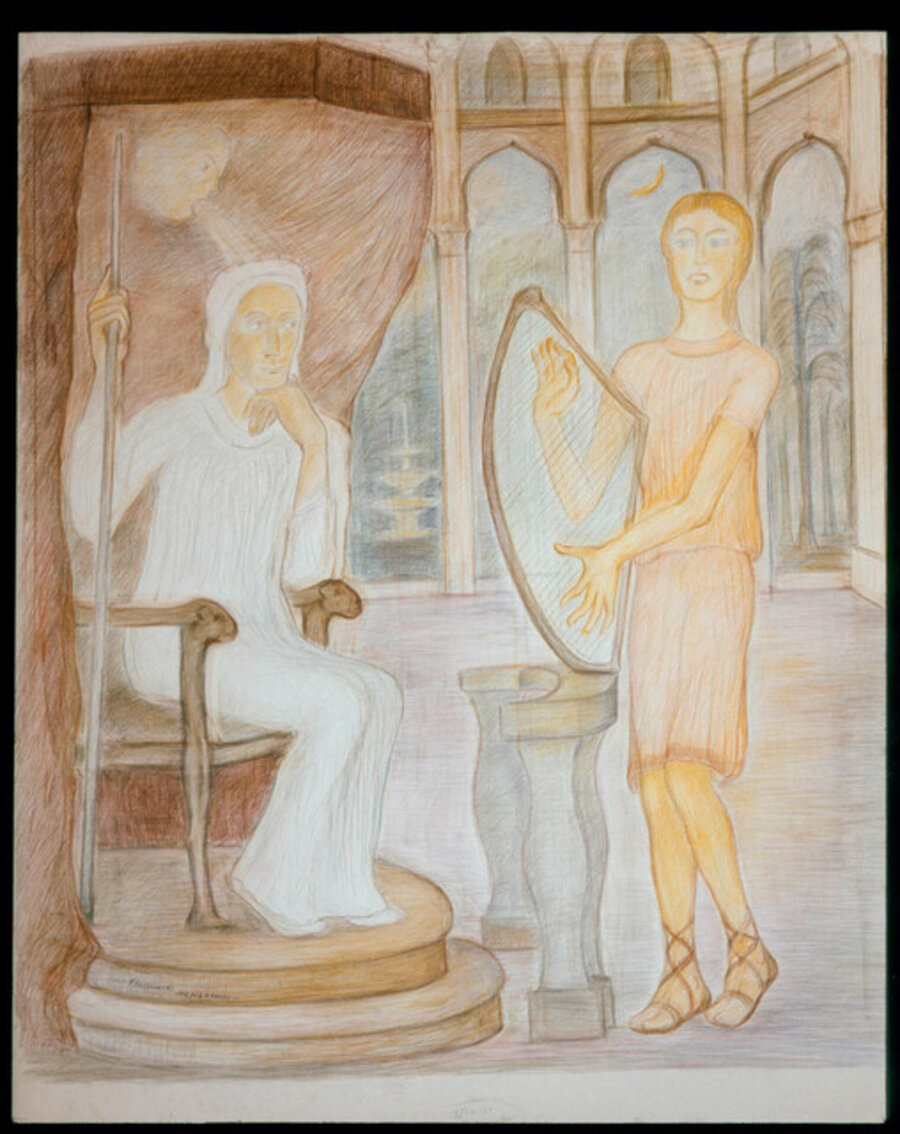 Le jeune David jouant de la harpe devant le Roi Saul en proie à l'esprit malin