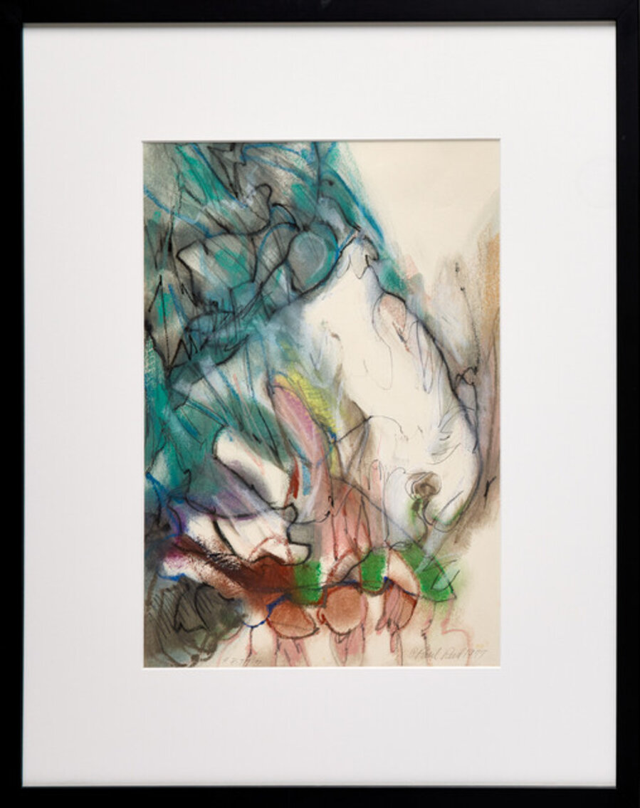 Oil Pastel on Paper by Paul Reed with Blue-Greens, Pinks and Neutrals