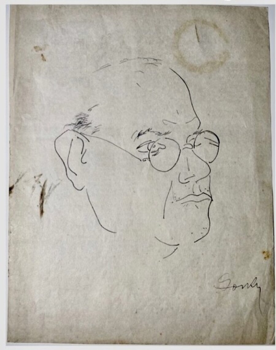 "Portrait of David Burliuk", 1931, SIGNED, Ink on Paper Menu, Arshile Gorky Foundation Archives D1539.