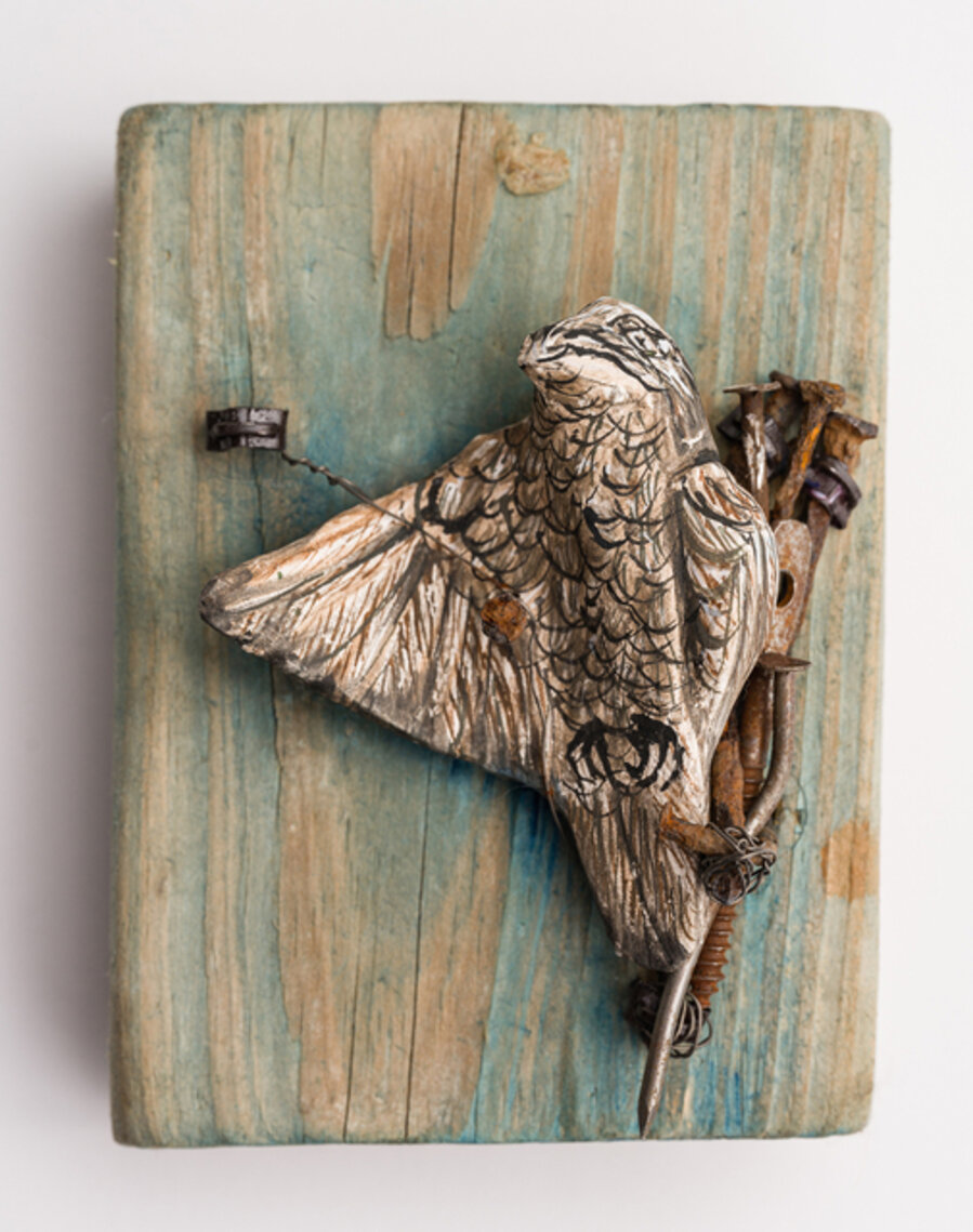 Bird Sculpture on Wood, Wall hanging: 'The Ghost of Christmas Past'