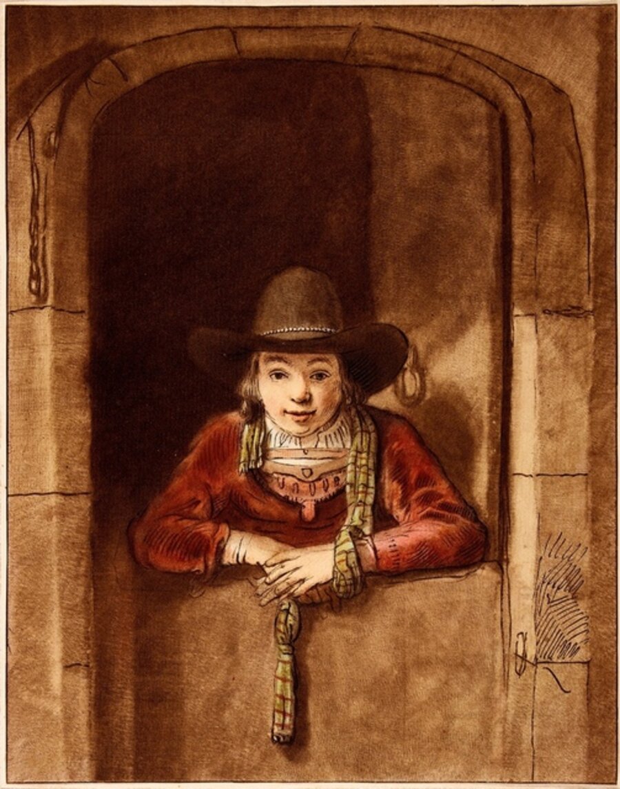 Boy Leaning over a Lower Door