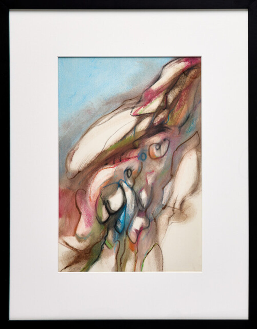 Abstract Oil Pastel by Paul Reed with Light Blues, Pinks and Earthy Browns, Greens
