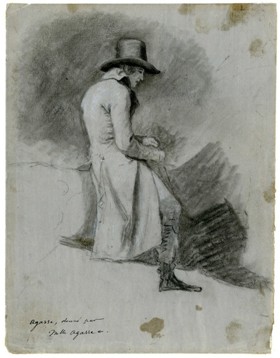 Study of a rider in side view to the right