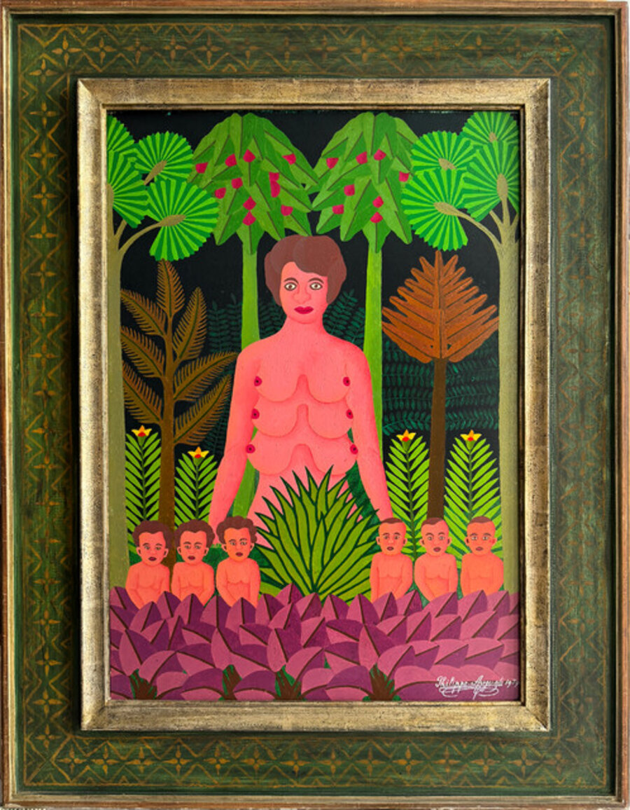 Six Breasts No Waiting: Haitian Naive Fantasy Henri Rousseau - Heydenryk Frame - Haitian Art