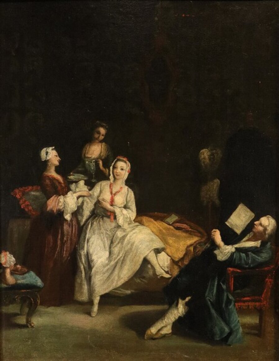 The Lady's Awakening Longhi Paint 18th Century Oil on canvas Od master Venetian school