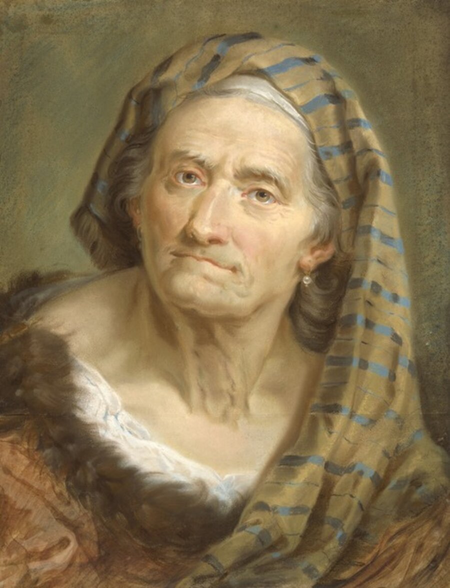 An Elderly Woman in a Striped Shawl