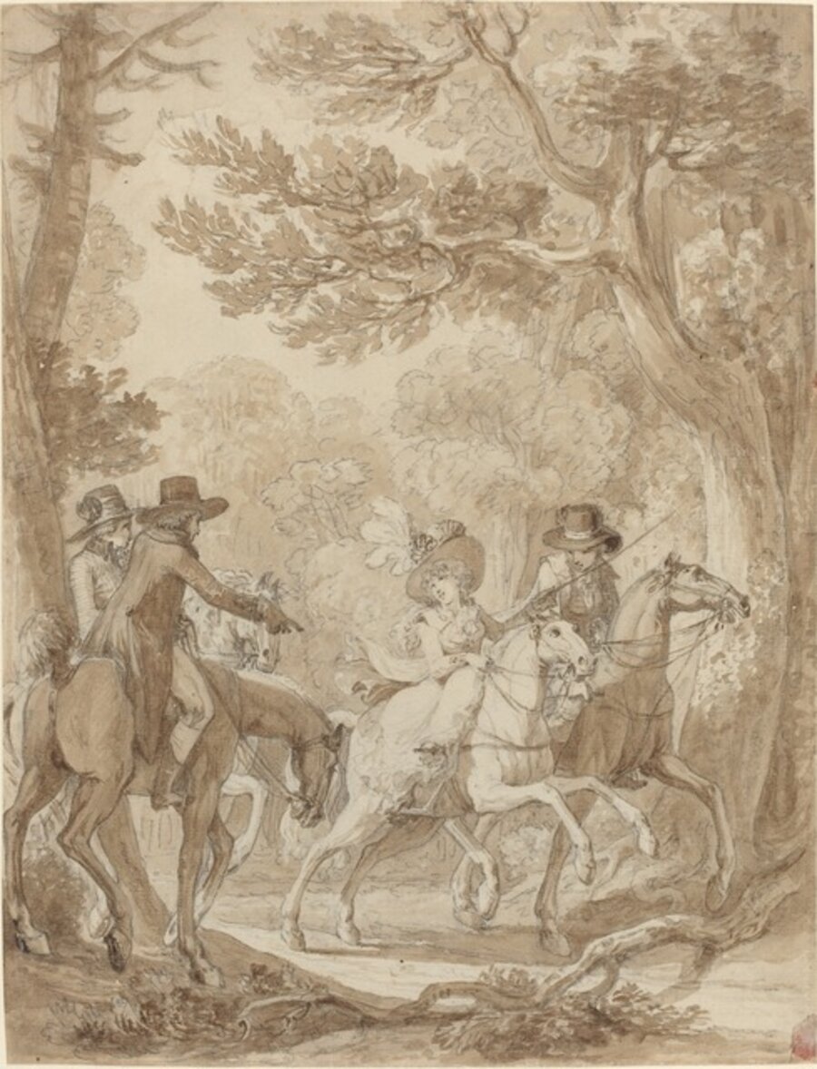 Lady and Gentlemen Riding in a Park