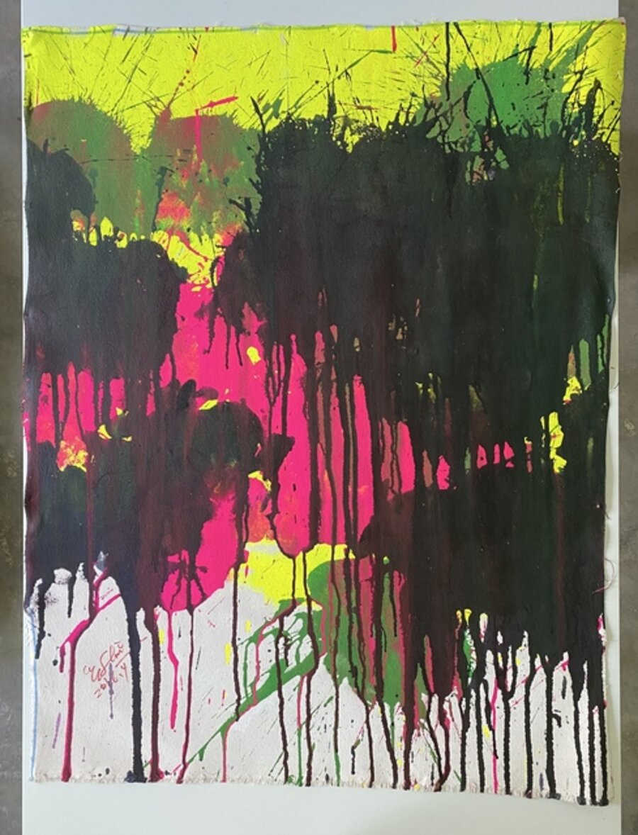Magenta, Green and Black on Yellow