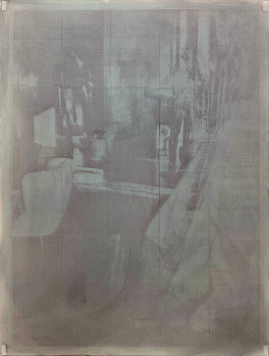 Untitled (dress shop window in blue)