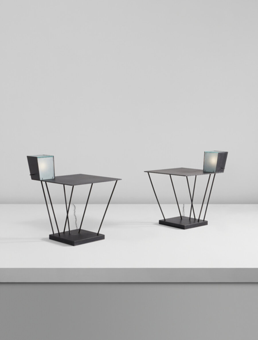 Pair of side tables with integrated lamps, from Museum Tower, New York