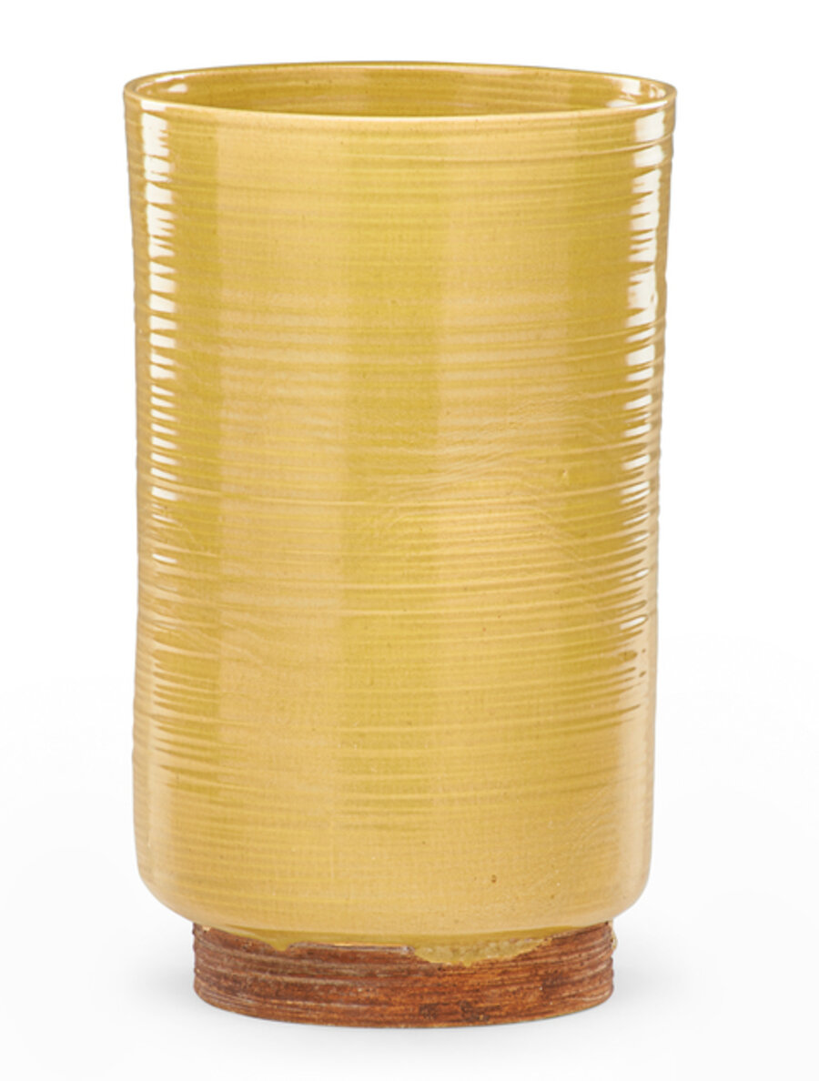 Tall vase, mustard yellow drip glaze, Los Angeles, CA