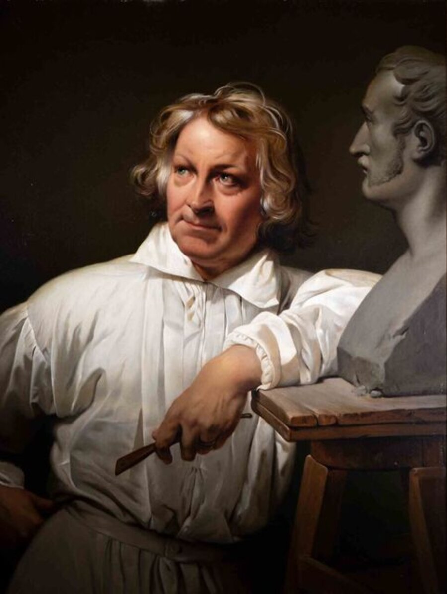 Portrait of Berthe Thorwaldsen with Horace Vernet's bust