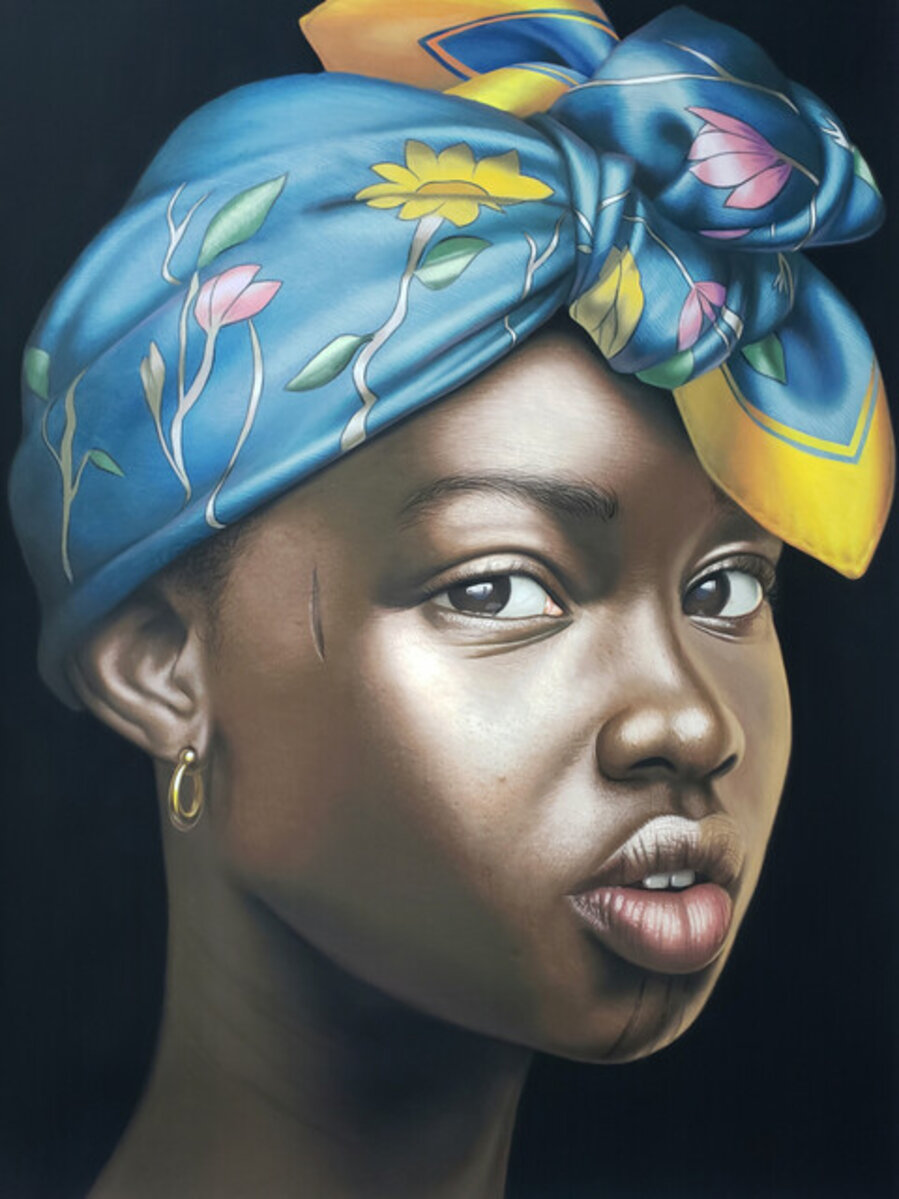 Girl with blue scarf