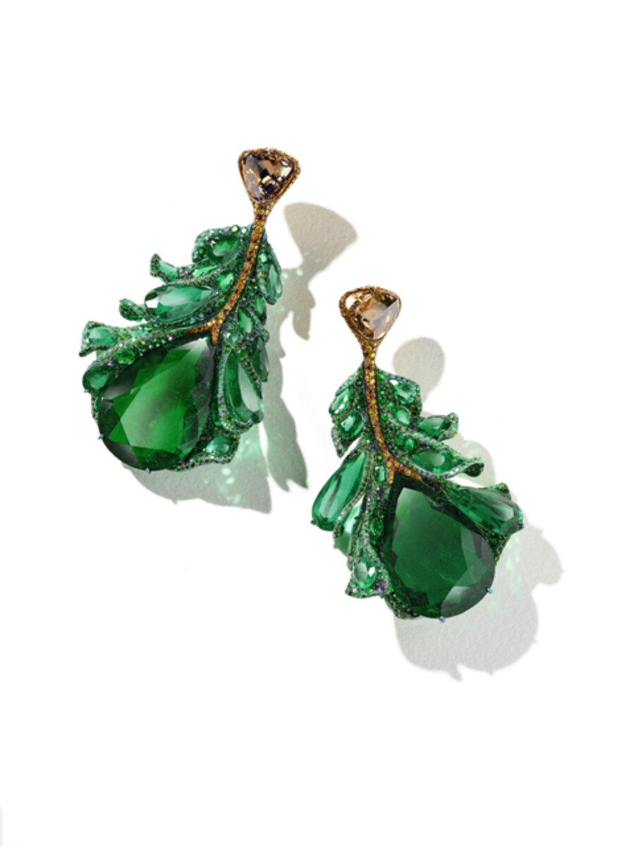 2020 Black Label Masterpiece III Green Plumule Earrings