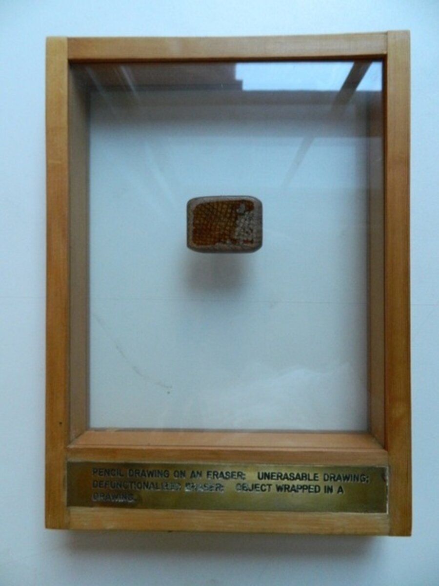 Pencil Drawing on an Eraser; Unerasable Drawing; Defunctionalized Eraser; Object Wrapped in a Drawing