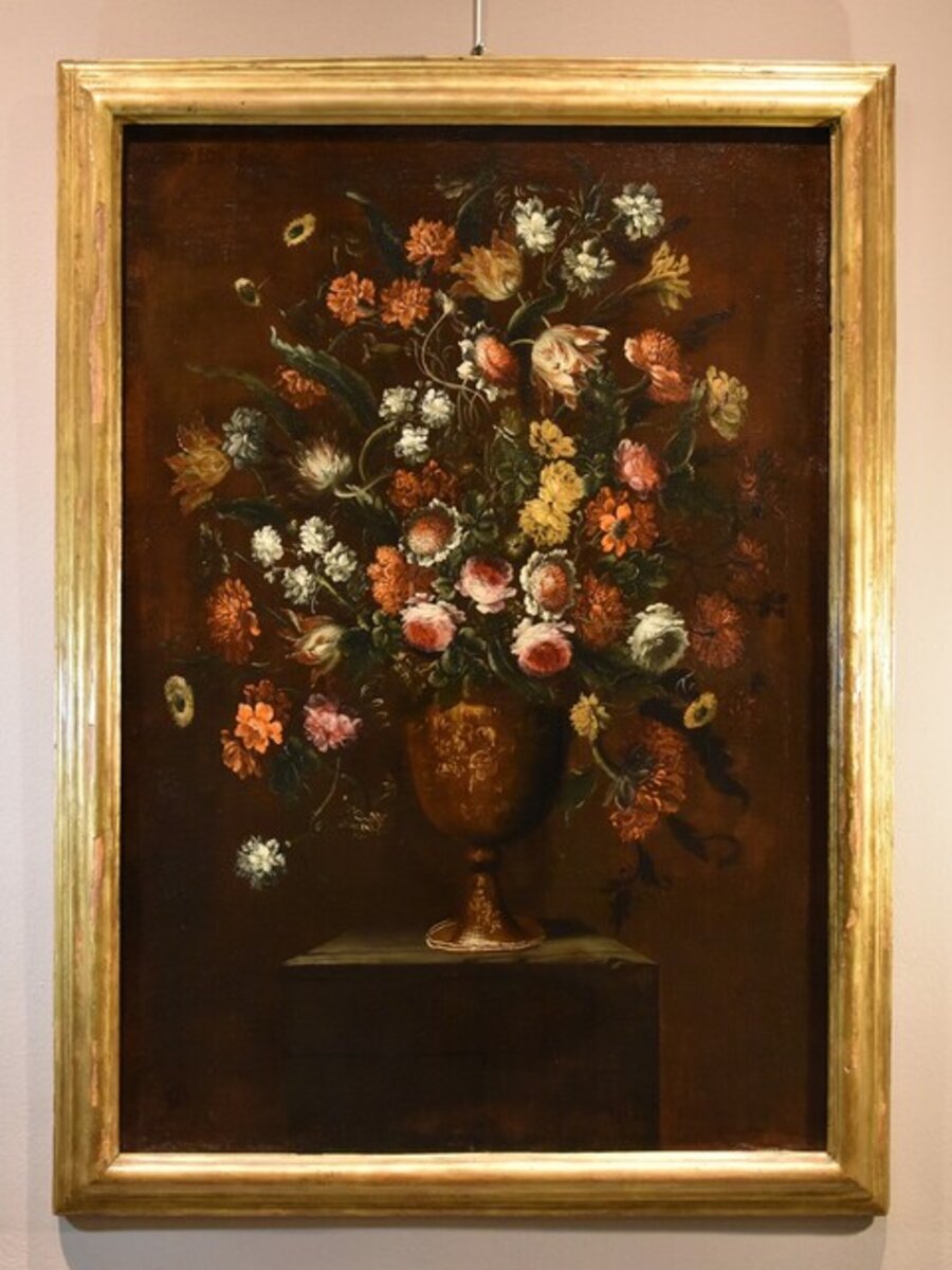 Flowers Stil-life (1 Of 3) 17th Century Paint Oil on canvas Old master Tuscany school
