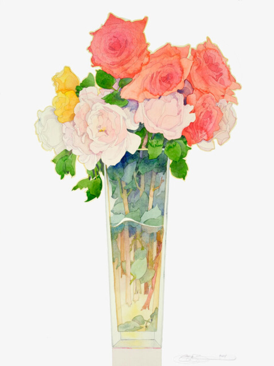 Roses in a tall vase