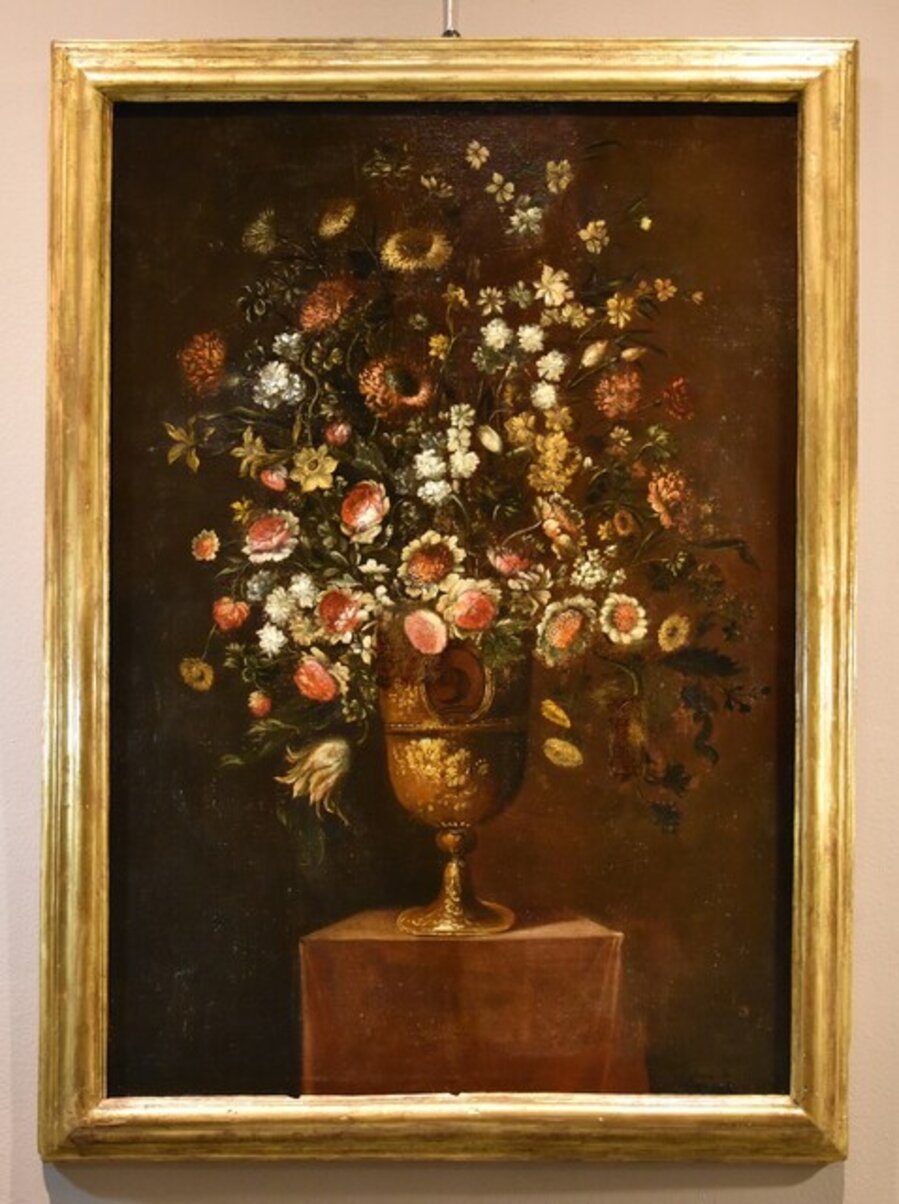 Flowers Still-life 17th Century Paint Oil on canvas Old master Tuscany school 2/3