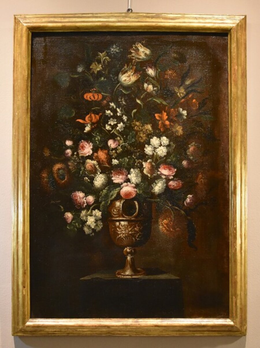 Flowers Still-life 3 Of 3 Paint 17th Century Oil on canvas Old mater Tuscany school