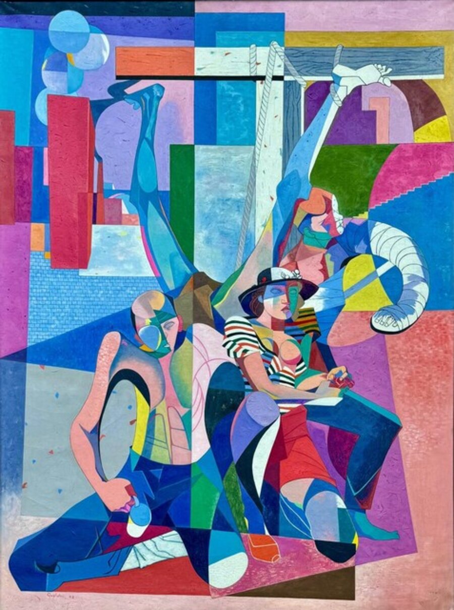 "Obsessive Theme" Figurative Cubist Surrealist Abstraction Mid 20th Century American Modern Large