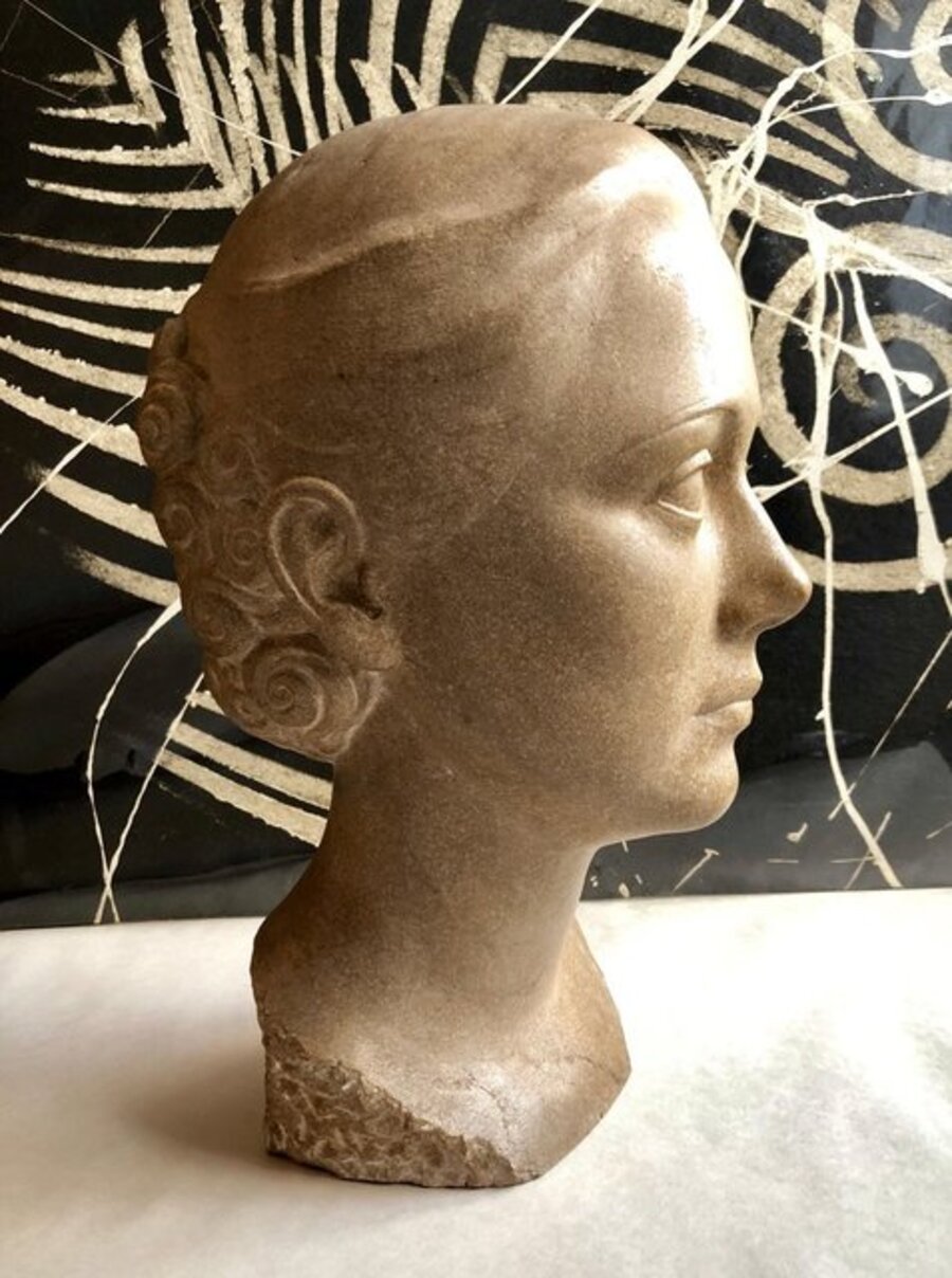 Art Deco Sculpture Flapper Womans Head Xenozane Marble Stone