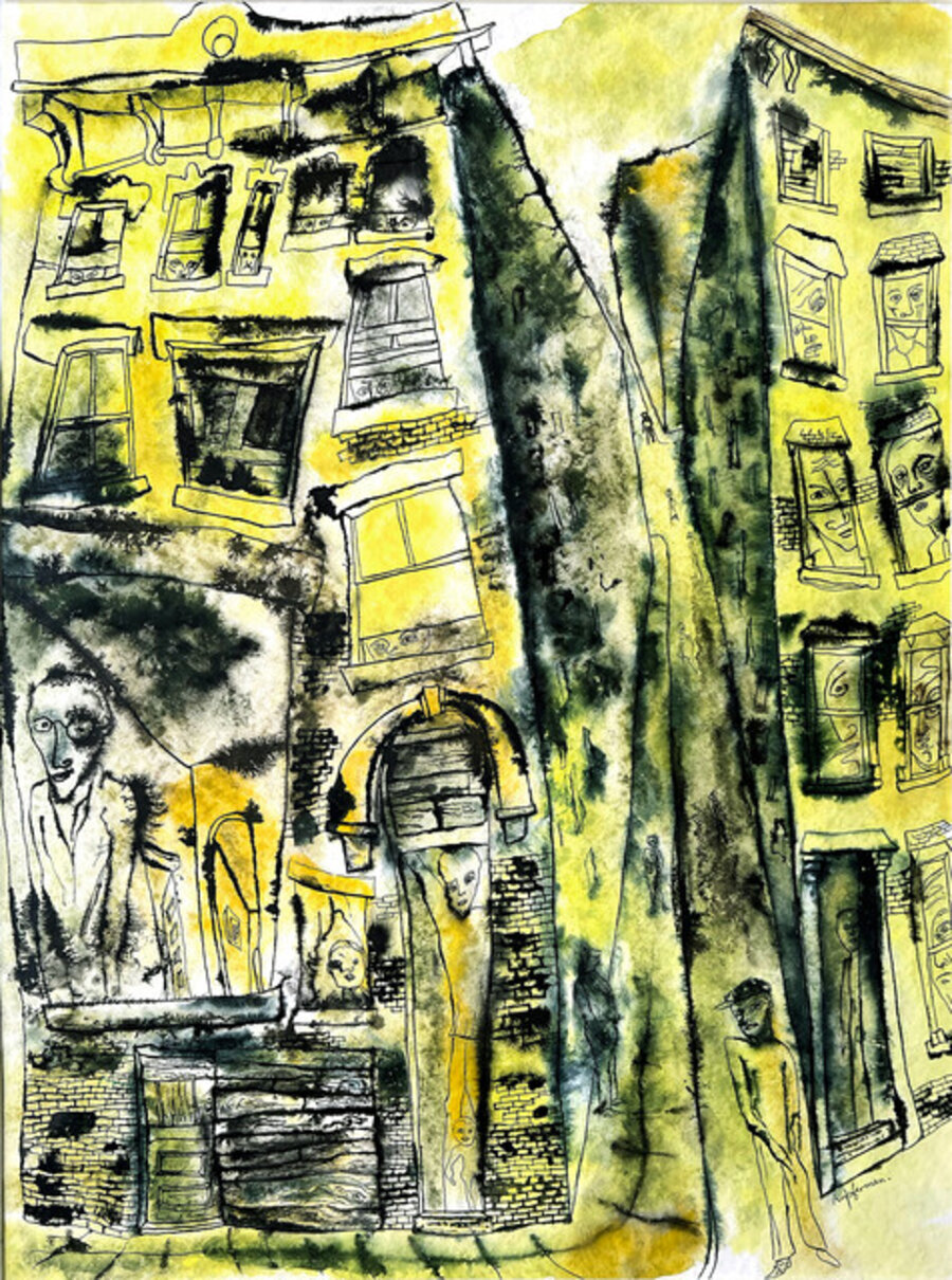 Street Life New York - Haunting Faces Windows Expressionism Mid-Century